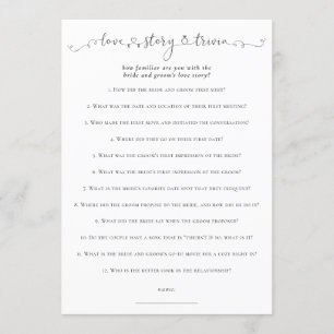 Liebe Story Trivia Brautparty White Game Card Einladung