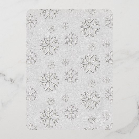 Liebe Story Winter Wonderland Schneeflocken Hochze Folieneinladung (Rückseite)