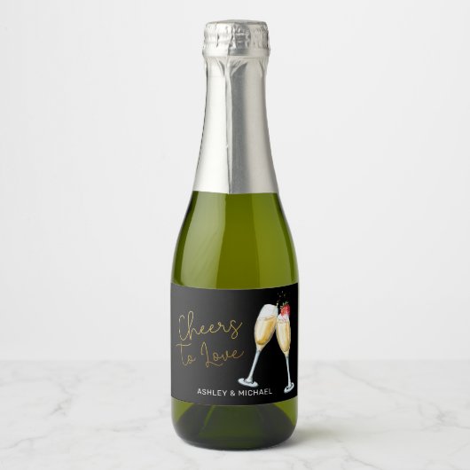 Liebe Strawberry Sparkling Weingläser m Schaumweinetikett (Vorderseite)