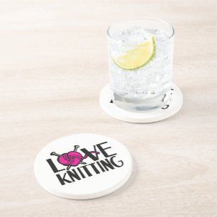 Liebe Strickende Rosa Wolle und Stricknadeln Getränkeuntersetzer