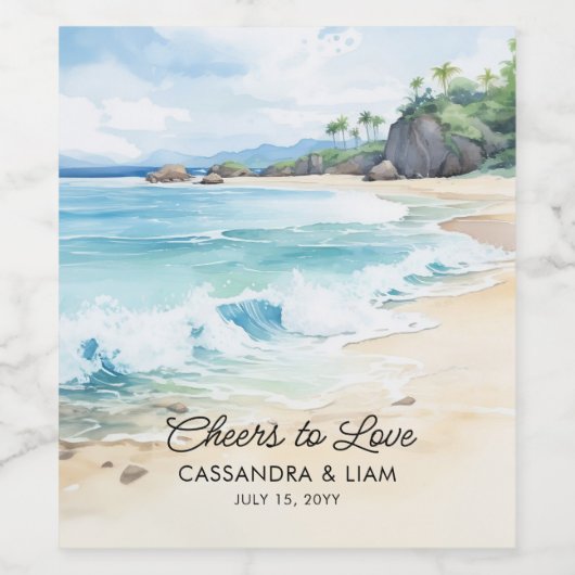 Liebe Summer Beach Themed Wedding Weinetikett (Einzelnes Label)