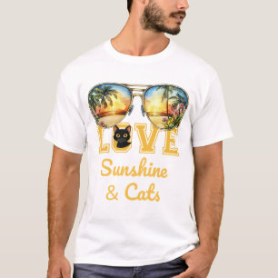LIEBE Sunshine & Cats   Tropical Black Cat Summer T-Shirt