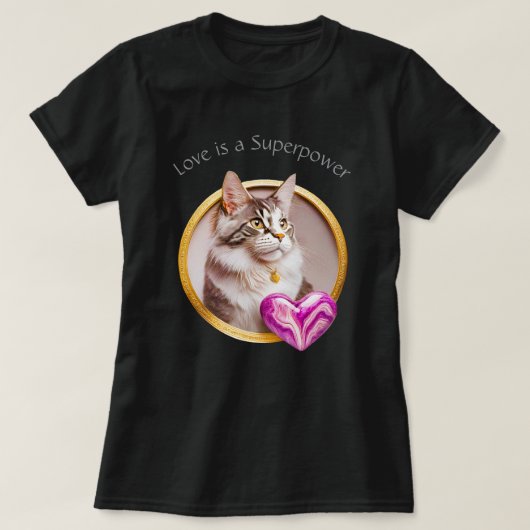 Liebe Superpower Cat 01 T-Shirt (Design vorne)
