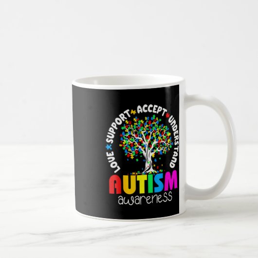 Liebe-Support-Akzeptanz für Autismus-Bewusstsein Kaffeetasse (Rechts)