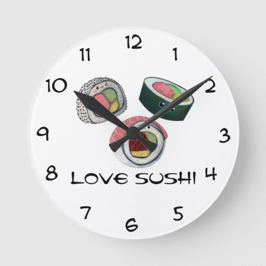 Liebe-Sushi Runde Wanduhr (Vorderseite)