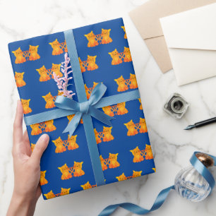 Liebe süße orange Kitten auf blauem Hintergrund Geschenkpapier