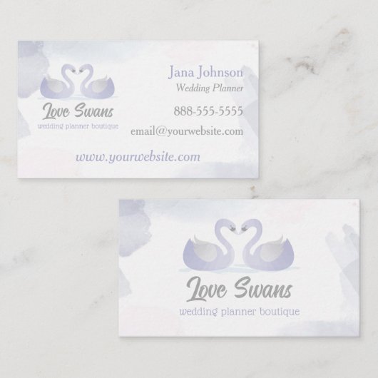Liebe Swans Couples Wedding Planner Business Card Visitenkarte (Vorne/Hinten)