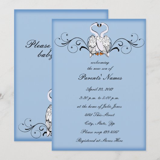 Liebe Swans Kinderdusche Einladung (Vorne/Hinten)