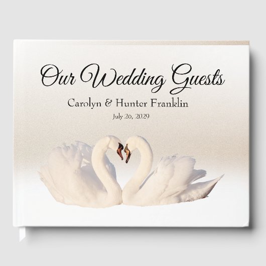 Liebe Swans on White and Cream Wedding Gästebuch (Vorderseite)