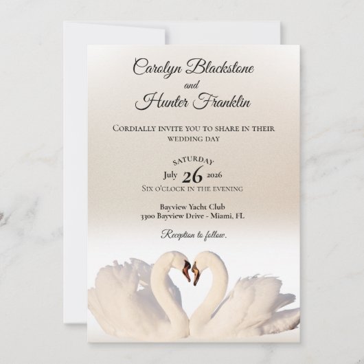 Liebe Swans on White & Cream Wedding Einladung (Vorderseite)