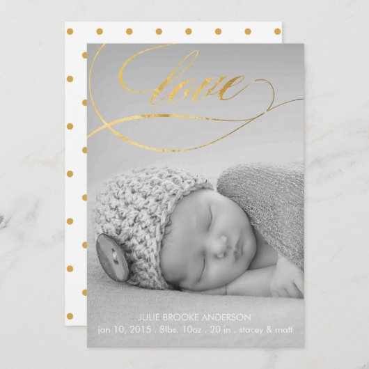 Liebe Swirl Baby Birth Announcement Foto Card Ankündigung (Vorne/Hinten)