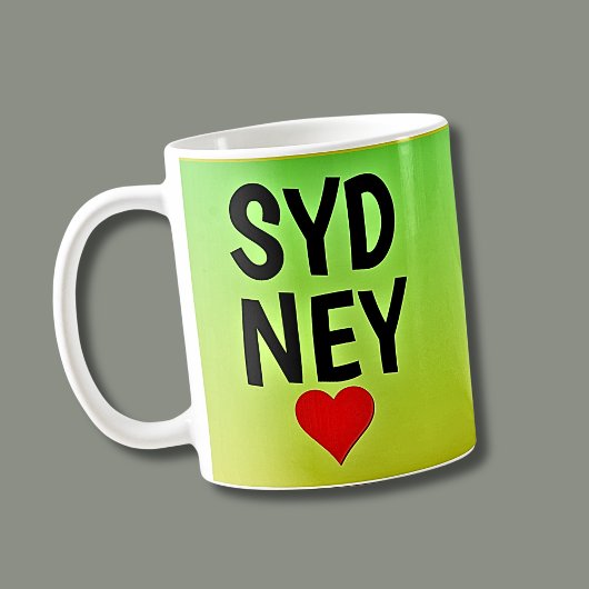 Liebe Sydney (oder Ihr Text) Herz auf Grün Gold Kaffeetasse