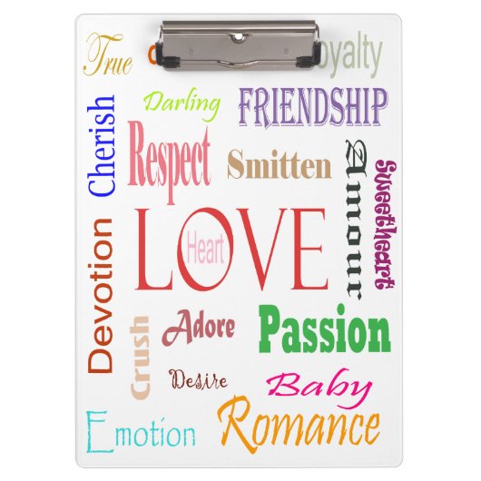 Liebe Synonyme von Shirley Taylor Klemmbrett (Vorderseite)
