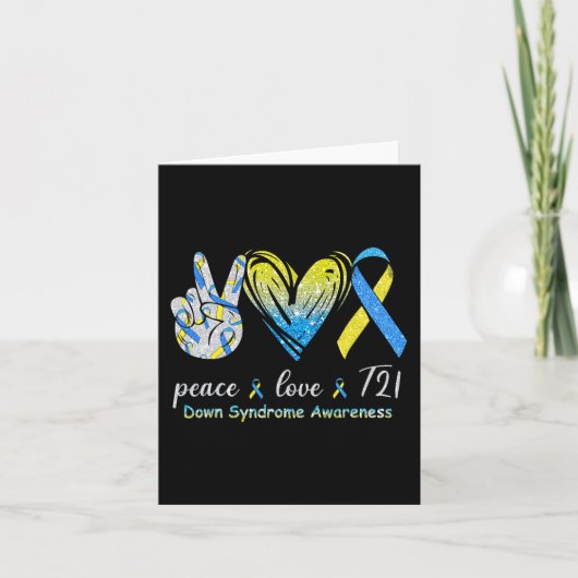Liebe T21 Down Syndrome Awareness Blue Yellow Ribb Karte (Vorderseite)