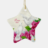 Liebe-Tauben + Blumen - Herz-geformte Verzierung Keramikornament (Rechts)