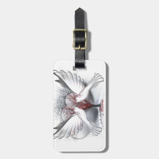 Liebe-Tauben-Gepäck-Umbau mit ledernem Bügel Gepäckanhänger (Vorderseite vertikal)