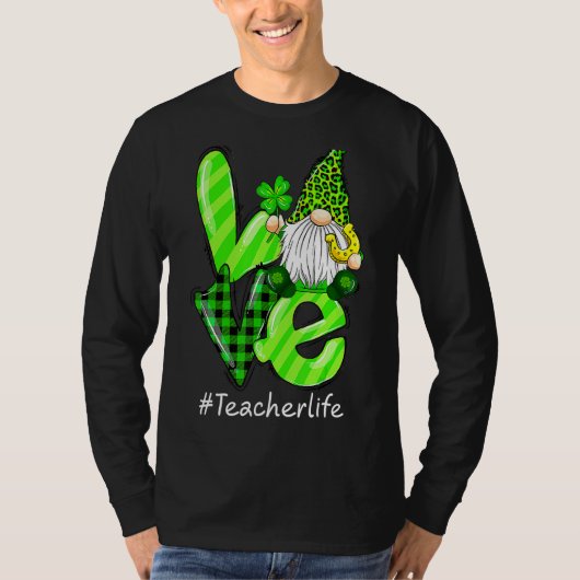 Liebe Teacher Life Gnome Leopard Kleeblatt St Patr T-Shirt (Vorderseite)
