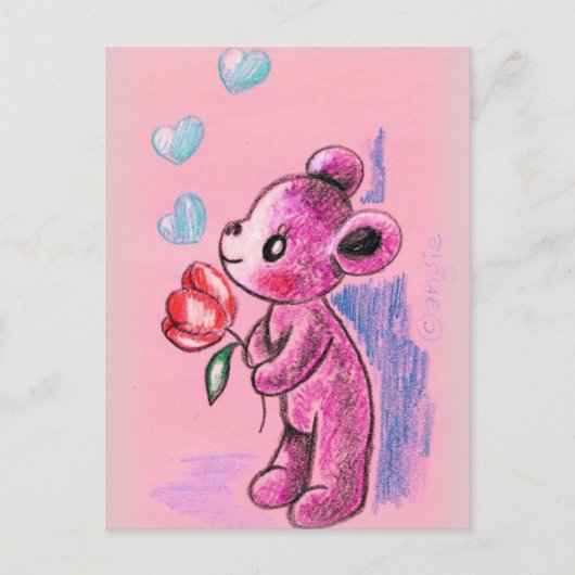 Liebe Teddybär mit Tulip Postkarte (Vorderseite)