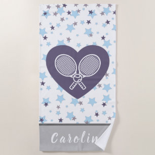Liebe Tennis Rackets & Ball Farbige Stars Strandtuch