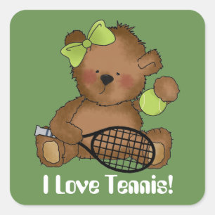 Liebe-Tennisball-Bär, individuell anpassbarer Auf Quadratischer Aufkleber