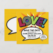 LIEBE Termin merken Lustig Retro Comic Buch Pop Ar Save The Date (Vorne/Hinten)
