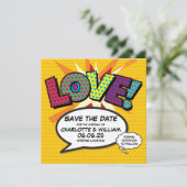 LIEBE Termin merken Lustig Retro Comic Buch Pop Ar Save The Date (Stehend Vorderseite)