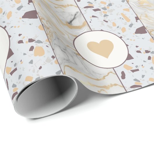 Liebe Terrazzo und Marmor Gold Heart Wrapping Pape Geschenkpapier (Rolleneckpunkt)