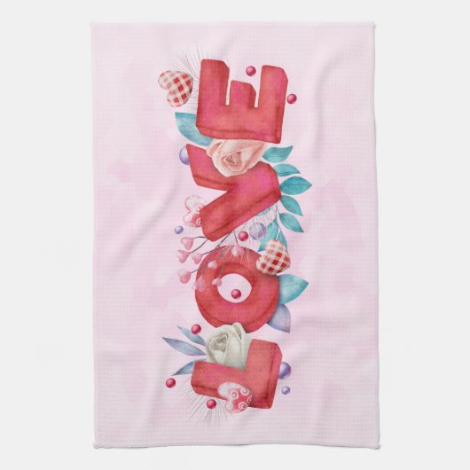 Liebe Text Fett Block FontWasserfarbe Geschirrtuch (Vertikal)