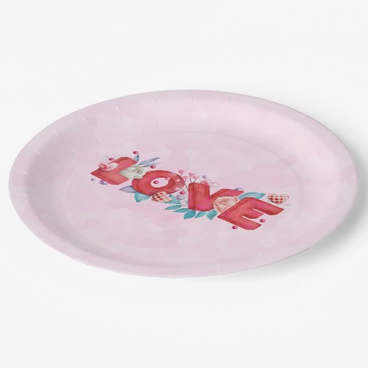 Liebe Text Fett Schriftart Farbe Pappteller (Schrägansicht)