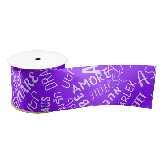 Liebe Text Lila Satin Ribbon Multi Language Satinband (Spule)