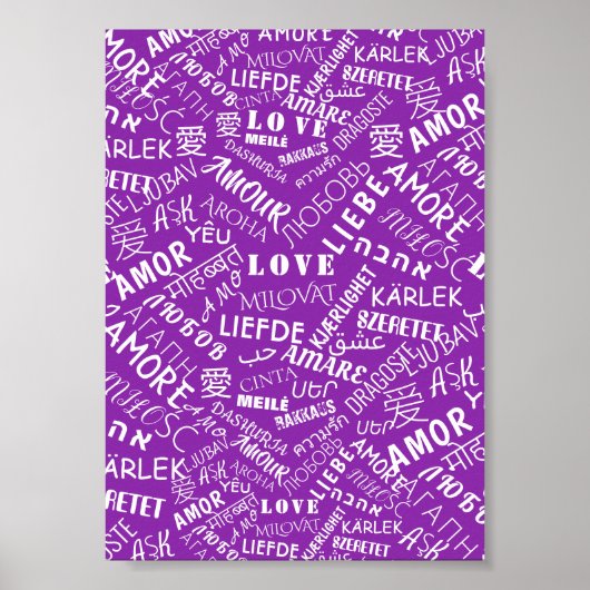 Liebe Text Poster Multi Language Word - Ihre Farbe (Vorne)