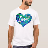Liebe Textherz Form Blau & Grüne geometrische Lini T-Shirt (Vorderseite)