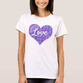 Liebe Textherz Form Rosa und Lila Gitter T-Shirt