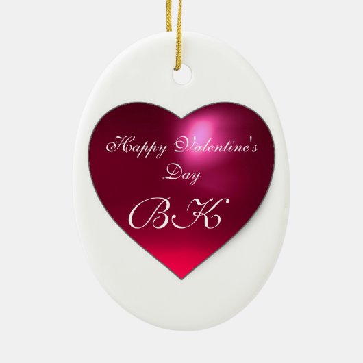 LIEBE THE JESTER, KUPID MONOGRAM Red Ruby Heart Keramikornament (Hinten)
