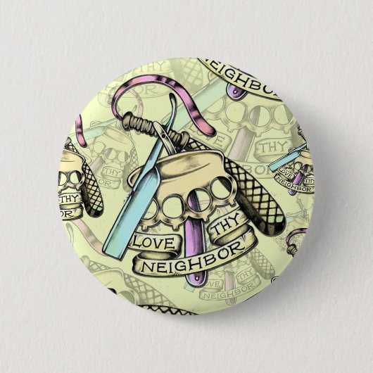 Liebe thy Nachbarhand gezeichnetes Grafikmuster Button (Vorderseite)