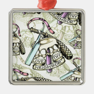 Liebe thy Nachbarhand gezeichnetes Grafikmuster Silbernes Ornament