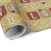 Liebe Tiles-Red-Gold-Geschenkpapier Geschenkpapier (Rolleneckpunkt)