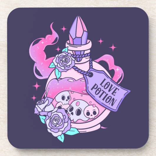 Liebe Tränke Niedlich Rosa Halloween Flasche Getränkeuntersetzer (Vorderseite)
