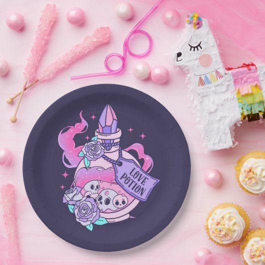 Liebe Tränke Niedlich Rosa Halloween Flasche Pappteller (Party)