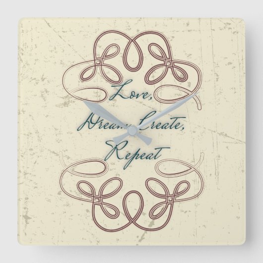 Liebe, Traum, Erstellen, Wiederholen des Folk-Desi Quadratische Wanduhr (Vorderseite)