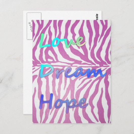Liebe, Traum, Hoffnung Zebra Print Postcard Postkarte (Vorne/Hinten)