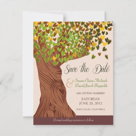 Liebe Tree Falling Heart Blätter Save the Date (Vorderseite)