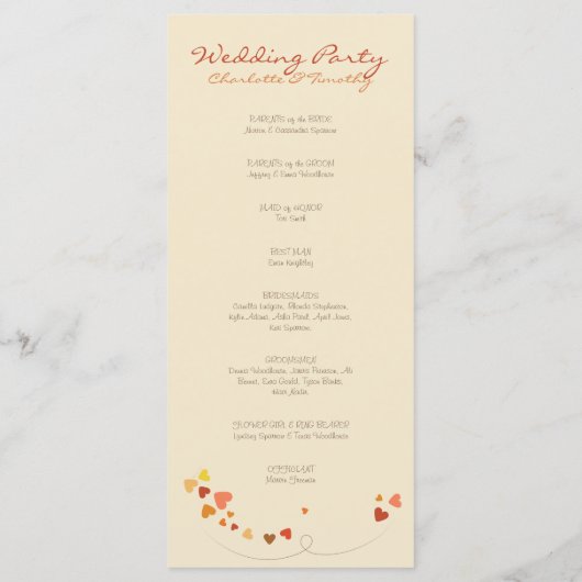 Liebe Tree Hearts Hochzeitsprogramm Programm (Rückseite)