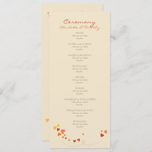 Liebe Tree Hearts Hochzeitsprogramm Programm (Vorne/Hinten)