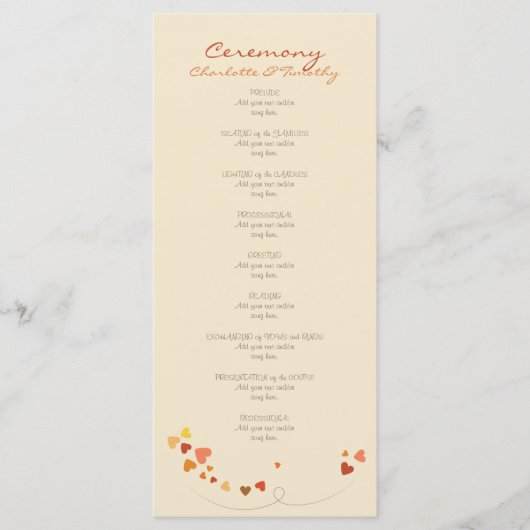 Liebe Tree Hearts Hochzeitsprogramm Programm (Vorderseite)