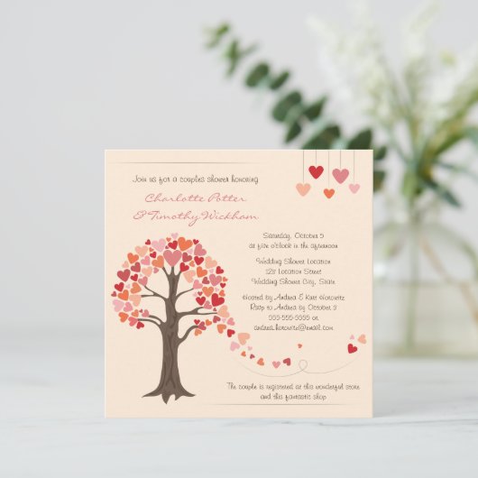 Liebe Tree Hearts Polterabend Einladung (Stehend Vorderseite)