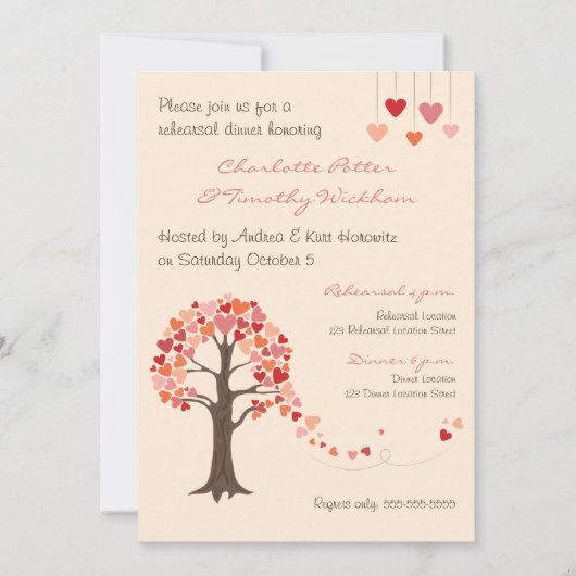 Liebe Tree Hearts Probe Abendessen Einladung (Vorderseite)