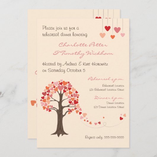 Liebe Tree Hearts Probe Abendessen Einladung (Vorne/Hinten)