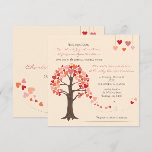 Liebe Tree Hearts Wedding Einladung (Vorne/Hinten)