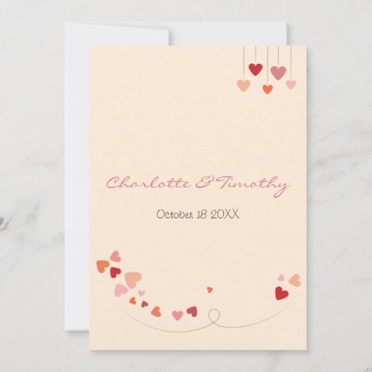 Liebe Tree Hearts Wedding Einladung (Rückseite)